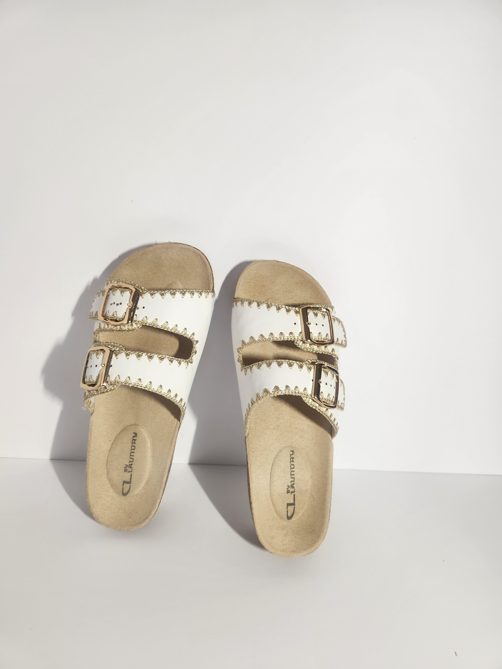White Double Buckle Slide Sandals Size 8